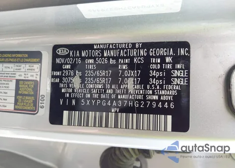 2017 Kia Sorento 2.4L L from USA, damaged, VIN 5XYPG4A37HG279446